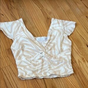 Cream Cap Sleeve Wrap Crop Blouse